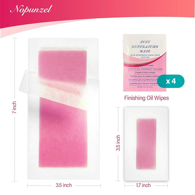 Wax Strips: 64 Waxing Strips - Hair Removal Wax - Brazilian Waxing - Waxing Kit for Women - Body Legs Arms Chest Bikini Back - Wax Kit At Home for Hair Removal - 2 sizes - 4 Calming Oil Wipes