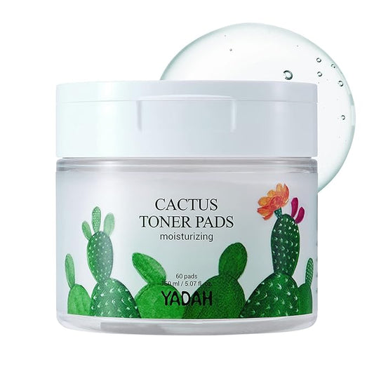 YADAH Cactus Toner Pads 5.07 Fluid Ounce 60 Count, Cruelty Free Facial Cleansing Exfoliator Toning Hydrating Treatment Wipes for Clear Pores Acne Prone Oily Dry Sensitive Skin-VivaGrace Women