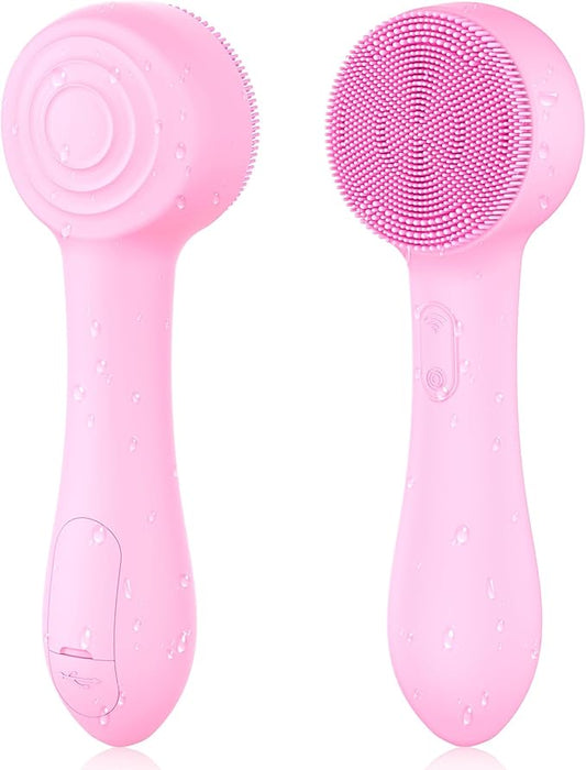 Facial Cleansing Brush Silicone Face Scrubber Waterproof Rechargeable Exfoliator Massage Device for Men & Women, Deep Pore Cleansing, Exfoliating, Removing Blackhead Electric Face Scrub Brush (Pink)-VivaGrace Women
