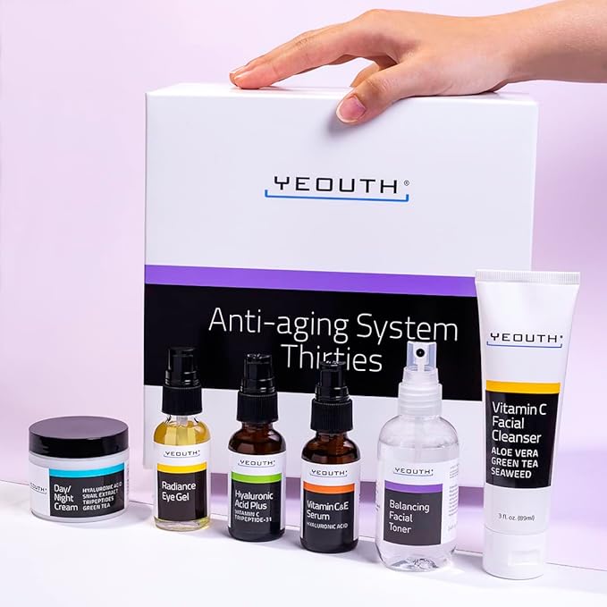 YEOUTH Skin Care Set: Hyaluronic Acid Serum, Vitamin C Serum, Face Cleanser, Toner, Under Eye Gel, Face Cream, 6-Piece Skincare Kit For Women & Men-VivaGrace Women