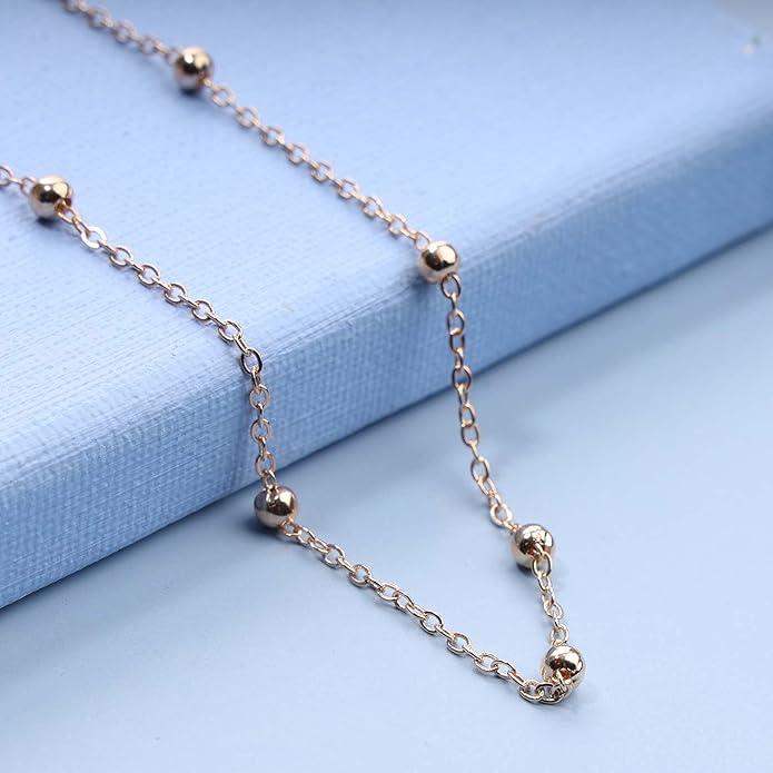 Boho Thin Beaded Choker Necklace Gold Station Ball Necklace Short Satellite Chain Necklace Everyday Minimalist Necklace Jewelry for Women and Girls-VivaGrace Women