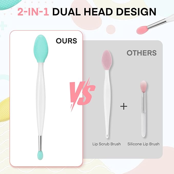 Unaone Lip Scrub Brush - 3 PCS Dual-ended Lip Scrubber Exfoliator and Silicone Lip Brush, 2-in-1 Silicone Lip Scrub Tool Lip Mask Applicator, Gentle Exfoliator & Applicator for Soft-VivaGrace Women