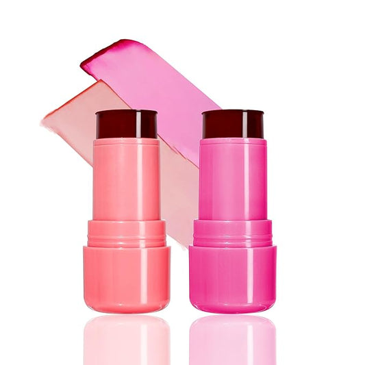 2 Pcs Milk Jelly Blush, Milk Cooling Water Jelly Tint, Vivid Color Water Jelly Tint Milk Blush, Sheer Eye Lip & Cheek Stick Stain, Long Wearing, Watercolor Finish Lip Gloss for Women, 03&04-VivaGrace Women