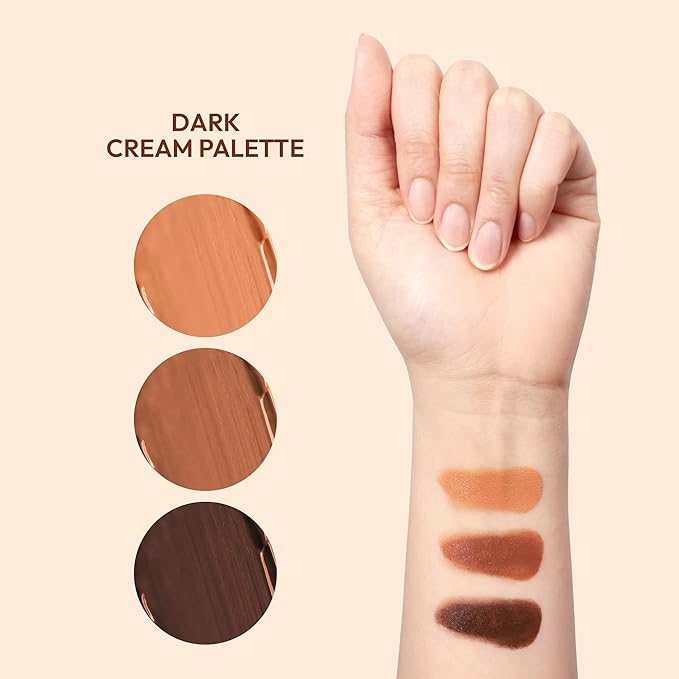 Ruby Kisses Contour Palette 3-in-1 Contour, Conceal, Highlight All-In-One Mini Palette, Long-Lasting, Easy to Blend Cream Contour Palette for Oily and Dry Skin (Tan To Dark)-VivaGrace Women