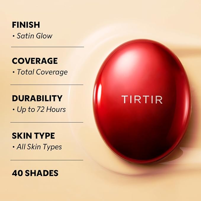 TIRTIR Mask Fit Red Cushion Foundation | Full coverage, Weightless, Skin fit, Satin Glow Finish, Korean Makeup BB Foundation, beauty, Tattoo cover up, Buildable (#24W Soft Beige, 0.63 Fl Oz)-VivaGrace Women