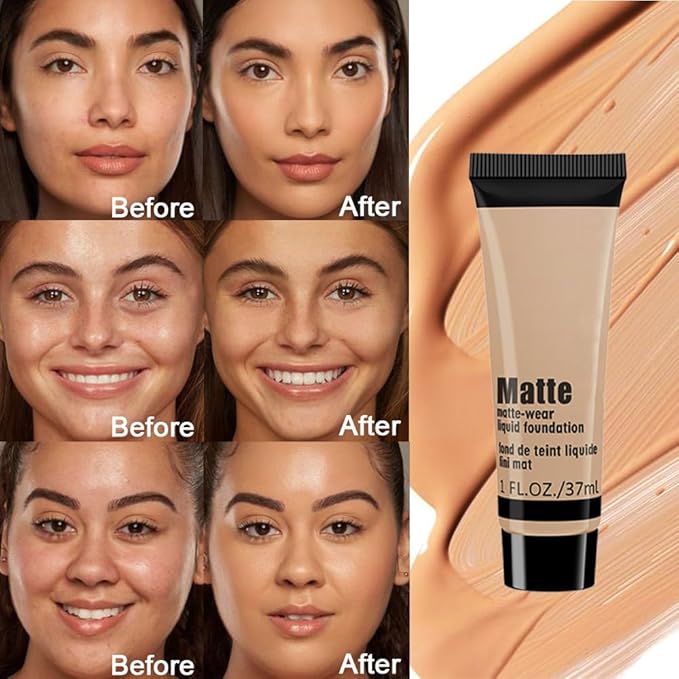1 Pack Liquid Foundation Cream for Face Makeup,Durable Full Coverage Matte Concealer Make Up,Oil Control & Waterproof Base Primer -1 Fl.Oz-BEIGE 6#-VivaGrace Women