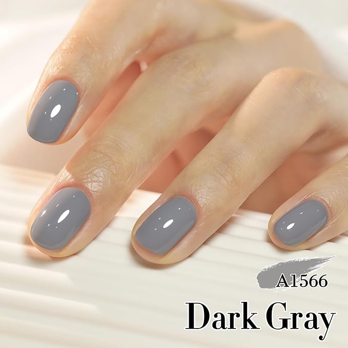 Double Rhythm 0.50 OZ Gel Polish Hema Free Same Color Same Bottle Golden Round Translucent Neutral Natural Milky 15 ML Jelly UV Polish Art DIY at Home (Gray-C1566)