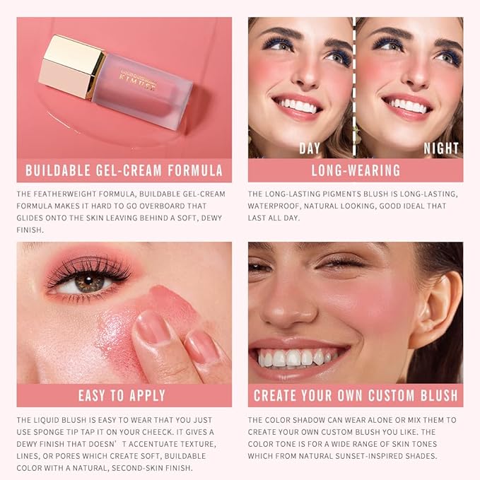 KIMUSE Soft Cream Blush Makeup, Liquid Blush for Cheeks, Weightless, Long-Wearing, Smudge Proof, Natural-Looking, Dewy Finish-VivaGrace Women