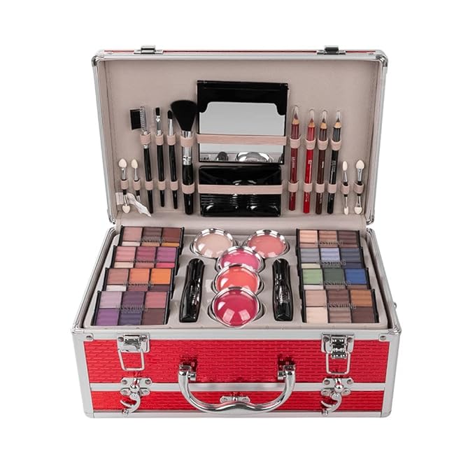 Make-up Box Set Multi-purpose Cosmetic Storage Beauty Case Professional Contain Eyeshadow Concealer Lip gloss Blusher Compact Powder Eyebrow and Makeup Pencil Brush #3-VivaGrace Women