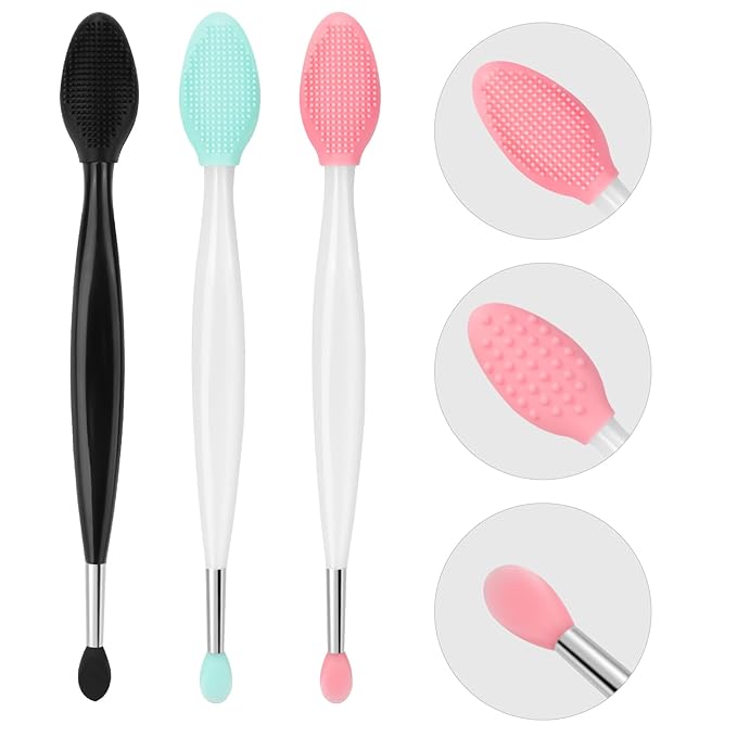 Unaone Lip Scrub Brush - 3 PCS Dual-ended Lip Scrubber Exfoliator and Silicone Lip Brush, 2-in-1 Silicone Lip Scrub Tool Lip Mask Applicator, Gentle Exfoliator & Applicator for Soft-VivaGrace Women