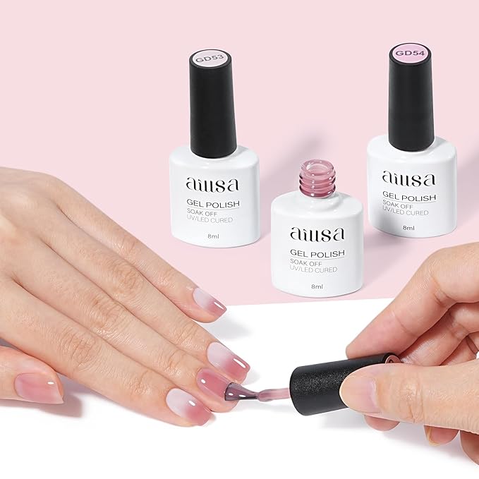 AILLSA 5+2 Nude Gel Polish Set Pink Milky White Jelly Gel Nail Polish with Base and Top Coat Neutral Sheer Colors Translucent Gel Polish for French Manicure Soak Off U V Gel Starter Kit DIY at Home