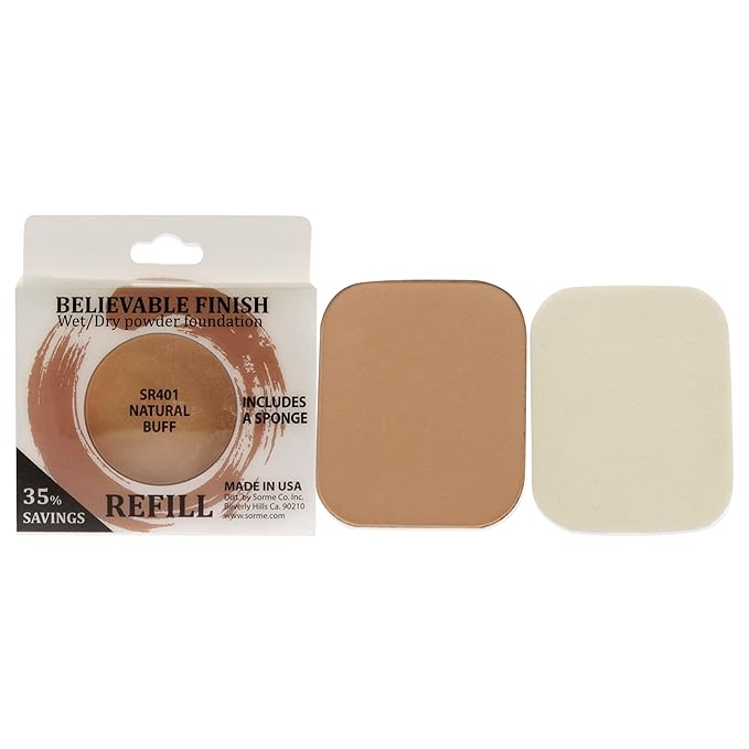 Sorme Cosmetics Believable Finish Powder Foundation Refill in Natural Buff (0.23oz) | Medium to Full Coverage Makeup Foundation Powder | Matte Finish Pressed Powder | Cruelty-Free Powder Makeup-VivaGrace Women