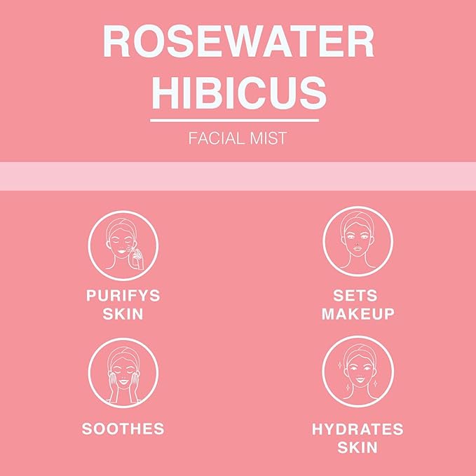 Rose Water Spray for Face & Body Refreshment with Moisturizing Hyaluronic Acid and Hibiscus water | Instant Hydration, Cooling, Calming & Conditioning (8 FL OZ)-VivaGrace Women