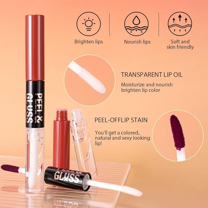 Lip Stain Peel Off Lip Gloss oil Dual-Ended Combo, Deep Berry Lips Liner Stain Peel Off Tattoo, Long Lasting & Waterproof, Transfer-Proof Lip Tint Stain with Lip oil for All Skin Type 08#-VivaGrace Women