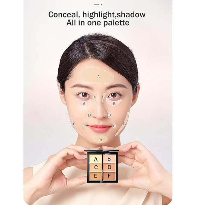 Concealer Palette 6 Shades Makeup Contour Palette Facial Camouflage Contour Full Coverage Foundation Cream Beauty Make up Concealer Kit (6 colors)-VivaGrace Women