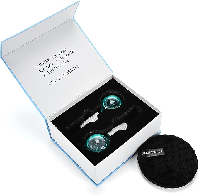 Ice Globes for Facials- Freezer Free Face Rollers with Essence for Daily Beauty Routines, Skin Massagers Globes Durable Quartz Glass for Reduce Puffiness Skin Cooling (Update Green)-VivaGrace Women