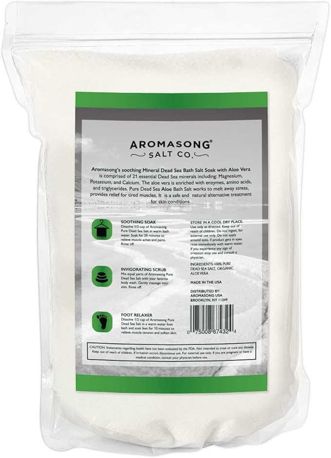 Aromasong Dead Sea Salt with Organic Aloe Vera, Spa Bath Salts, 5 Lbs Fine Bulk resealable Pack, 100% Pure & Natural, Soak for Women & Men for Tired Muscles & Skin Issues (Packaging May Vary)-VivaGrace Women