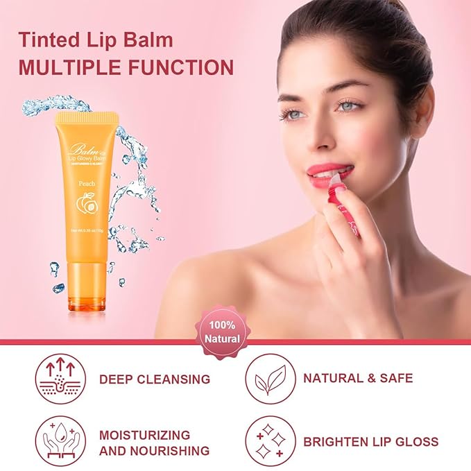 GECOMO Lip Glowy Balm, Moisturizing Lip Gloss, Nourishing Glossy Transparent Plumping Oil, Non-sticky Tinted Toot Lip Balm for Lip Care (PEACH) 0.35oz-VivaGrace Women