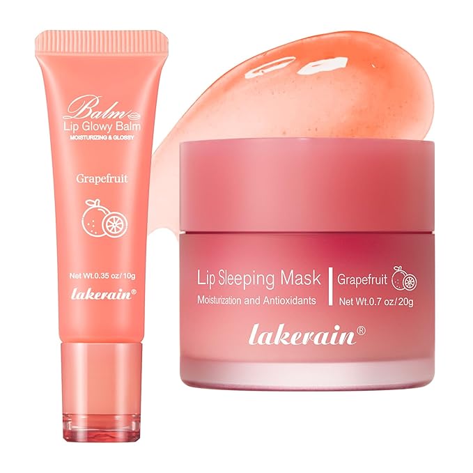 2Pcs Lip Glowy Balm and Lip Sleeping Mask Set, with 4 Flavor Options - Reduce Lip Lines, Enhance Lip Color, Hydrate & Plump Dry Chapped Lips Care (Grapefruit)-VivaGrace Women