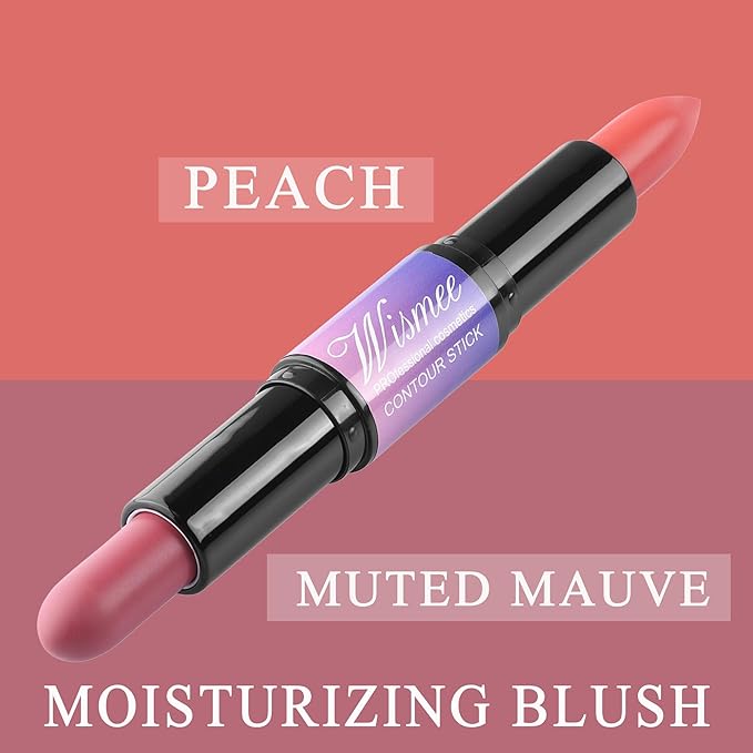 Dual-Ended Cream Blush Stick,Cream Blush Makeup Stick,Buildable Blush Stick for Cheeks Long Wearing,Easy Application,Lightweight Multi Stick,Plum & Peach-VivaGrace Women