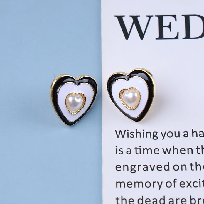 Vintage Pearl Heart Stud Earrings Enamel Heart Earrings Heart Love Earrings White Minimal Earrings Jewelry for Women-VivaGrace Women