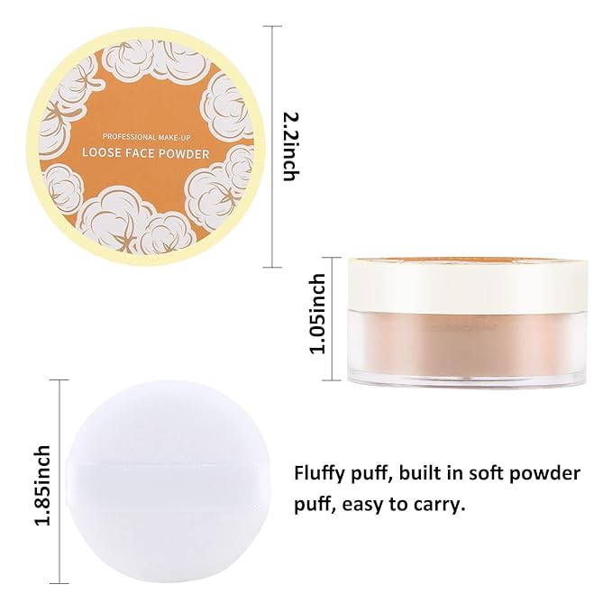 Boobeen Loose Face Powder Translucent Setting Powder Oil Control Loose Powder, Soft Focus Effect Makeup Loose Setting Powder, Lightweight Shine Control Matte Finishing, with Puff-VivaGrace Women
