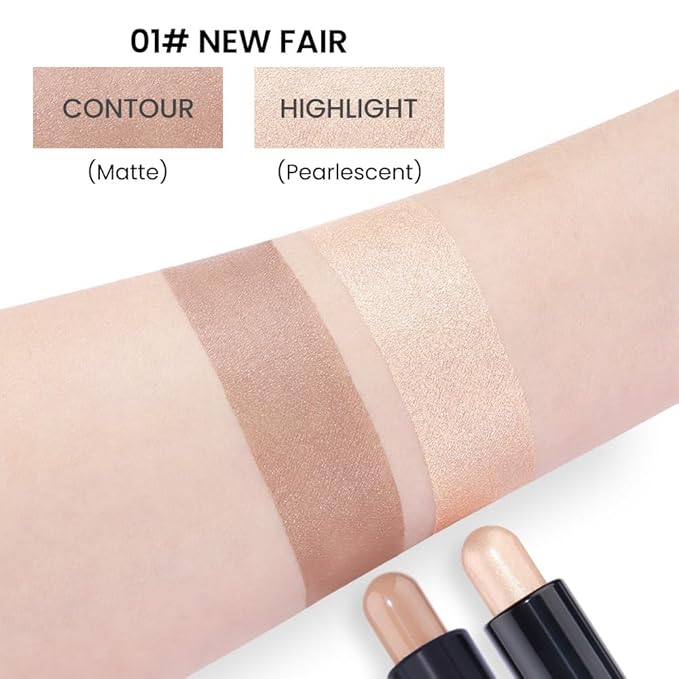 evpct 2in1 Face Shaping & Contouring Stick Cream Contour Concealer Bronzer Stick Makeup Kit for Beginner Face Highlighter Makeup Stick contorno maquillaje de maquillaje profesional, 01 NEW Fair-VivaGrace Women