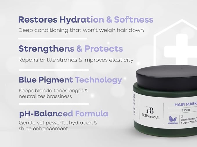 Bio Botanic Oil Hair Mask for Blonde & Bleached Hair | Deep Hydration & Anti-Brass Treatment | Enriched with Organic Wheat Germ & Obliphica Oil | Blue Pigment Formula | SLS-Free, Paraben-Free | 250ml-VivaGrace Women