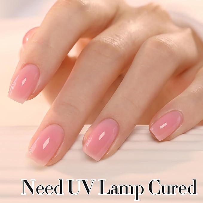 Double Rhythm 0.50 OZ Gel Polish Hema Free Same Color Same Bottle Golden Round Translucent Neutral Natural Milky 15 ML Jelly UV Polish Art DIY at Home (Light Pink-C1374)