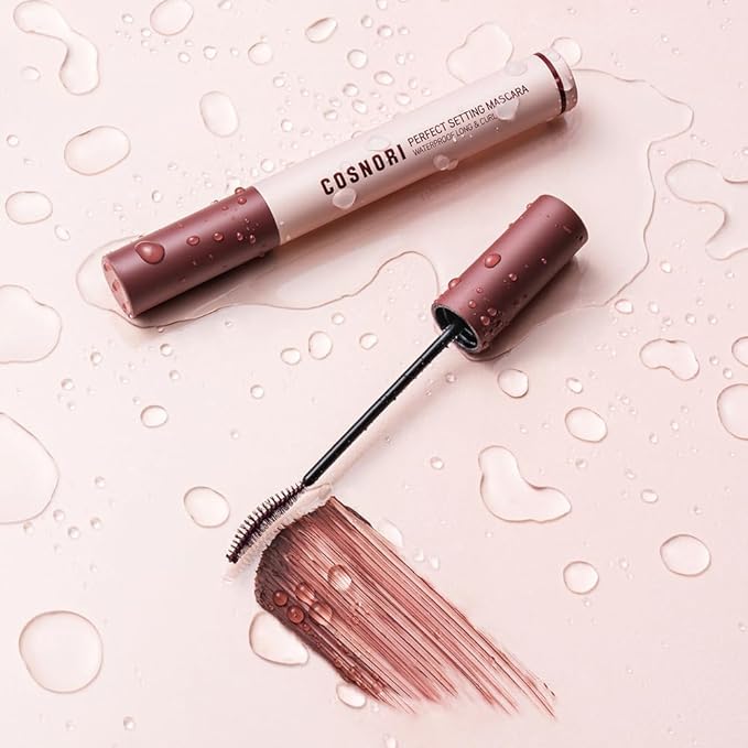 COSNORI Perfect Setting Waterproof Mascara Long&Curl 03 Rosy Brown – Long Lasting Smudge - Red Brown Mascara - Perfect for Auburn Hair & Hazel Eyes - K beauty - 0.23fl oz (7ml)