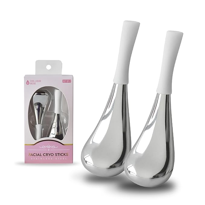 Ice Globes for Face & Eyes, Unbreakable Stainless Steel Cryo Sticks for Beauty Routines, Facials Cold Roller Cooling Globes for Puffiness, Wrinkles, Dark Circles, Headaches(White)-VivaGrace Women