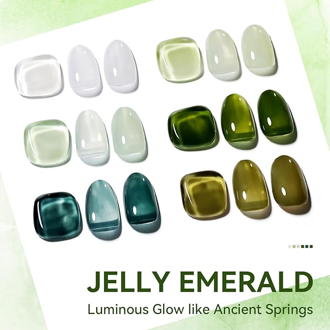 JODSONE Jelly Gel Nail Polish Set of 6 Colors Green Set Need U V Cured for Nail Art Manicure DIY Salon at Home Gift for Women-VivaGrace Women