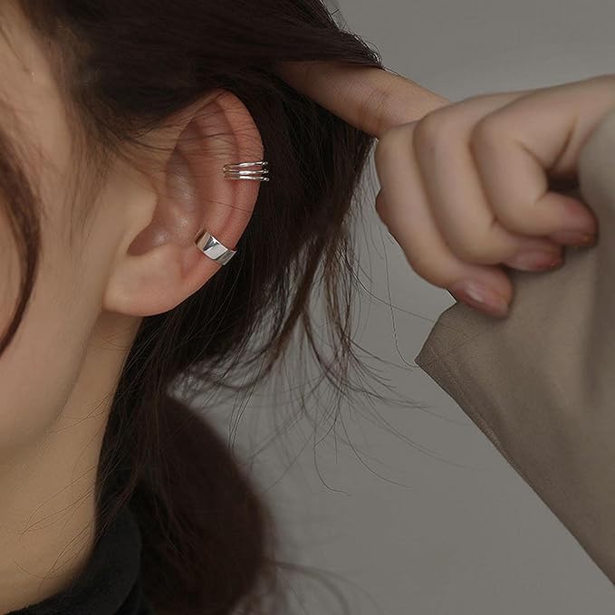 Boho Cartilage Ring Earrings Double Lines Ear Cuffs Set Minimalist Fake Helix Earcuff Earrings Simple No Piercing Earrings Jewelry for Women and Girls-VivaGrace Women