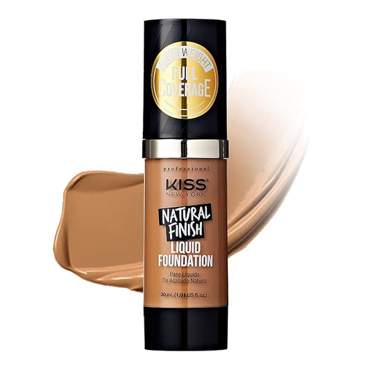 Kiss New York Professional Liquid Foundation - Lightweight and Hydrating Formula, Natural Finish, Control Shine, Cover Pores, Medium to Full Coverage, Green Tea Extract (Warm Honey)-VivaGrace Women