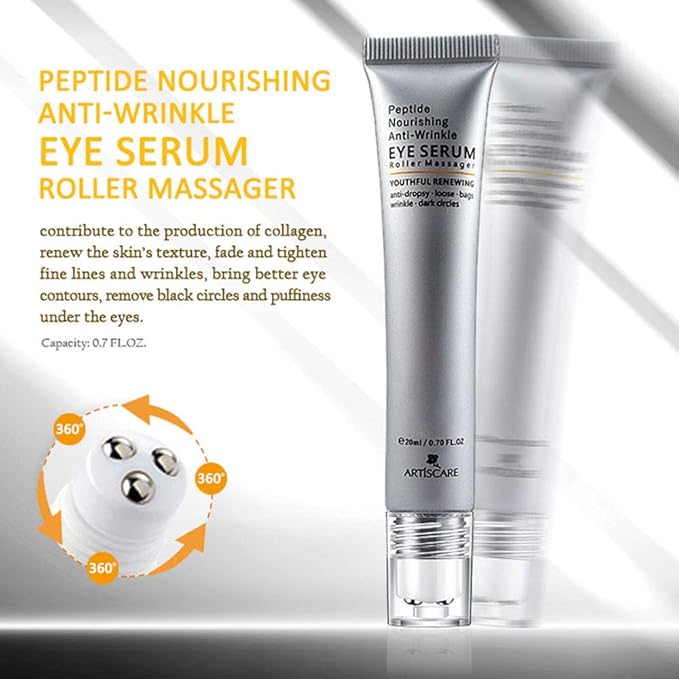 Eye Peptide Serum Eye Massage Roller Nourishing Relieve Loose Eye Bags Dark Circles Eye Skin Care Under Eye Cream for Fine Wrinkles and Puffiness Daily Skincare(Nourishing Grey)-VivaGrace Women