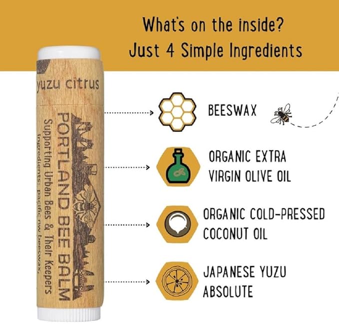 Portland Bee Balm All Natural Handmade Beeswax Based Lip Balm, Yuzu Citrus 24 Count-VivaGrace Women