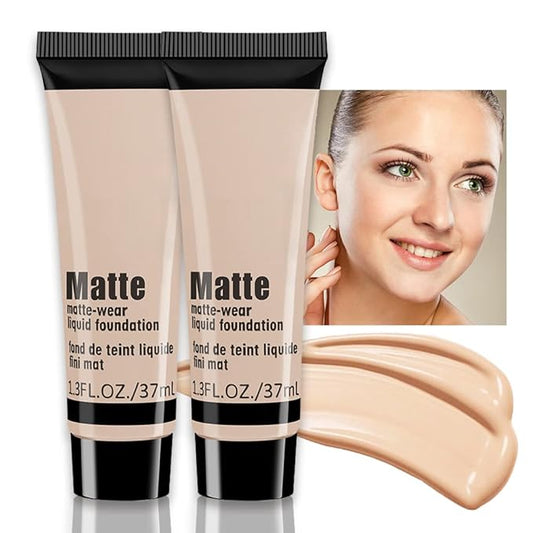 2 Pack Liquid Foundation Cream for Face Makeup,Durable Full Coverage Matte Concealer Make Up,Oil Control & Waterproof Base Primer -1+1 Fl.Oz-BEIGE 2#-VivaGrace Women