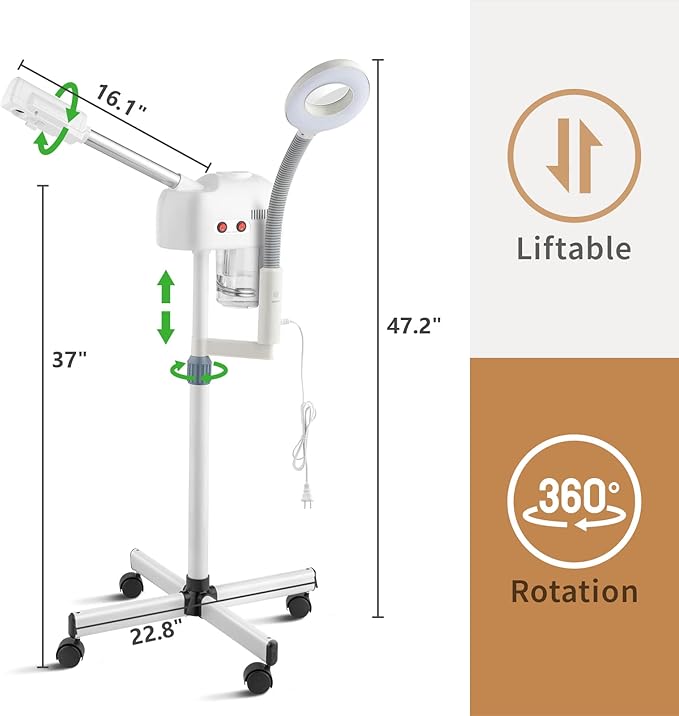 Winado 2 in 1 Facial Steamer with 5X Magnification Light, Deep Cleaning for Personal Skin Care, Beautician Steamer Professional Humidifier Facial Spa Mist Steam for Home & Beauty Salon, White-VivaGrace Women