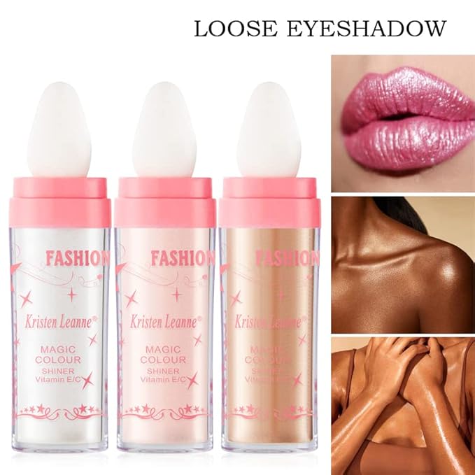 AKARY Shimmer Highlighter Powder, Fairy Polvo De Hadas Highlighter Powder & Blush Stick, Instant Glow Luminizer Duo, Glitter Body Face Hair High Gloss Stick, Sparkle Smudge-Proof Highlighter Stick Party Makeup (C-#03)-VivaGrace Women