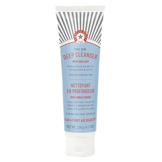 First Aid Beauty - Pure Skin Deep Cleanser with Red Clay, Deep Cleansing Face Wash with Antioxidant Booster for Oily and Blemish-Prone Skin, Reduce Oil & Unclog Pores, Safe for Sensitive Skin, 4.7 oz-VivaGrace Women