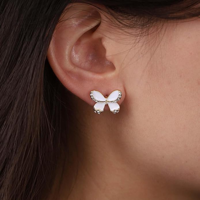 Vintage Butterfly Pearl Drop Earrings Gold Pearl Chain Earrings Long Pearl Tassel Earrings White Butterfly Stud Earrings Wedding Pearl Earrings Jewelry for Women-VivaGrace Women