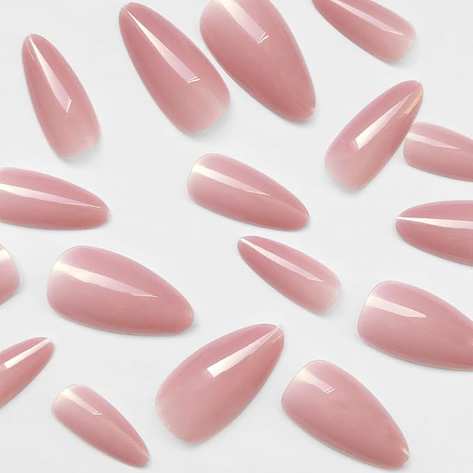 LoveOurHome 240pc Nude Almond Press on Nails Medium Fake Nails Nude Glue on Nails Short Stiletto Nails Press ons Full Cover Artificial Nail Tips Women Girls False Fingernail with Glue Adhesive Tabs