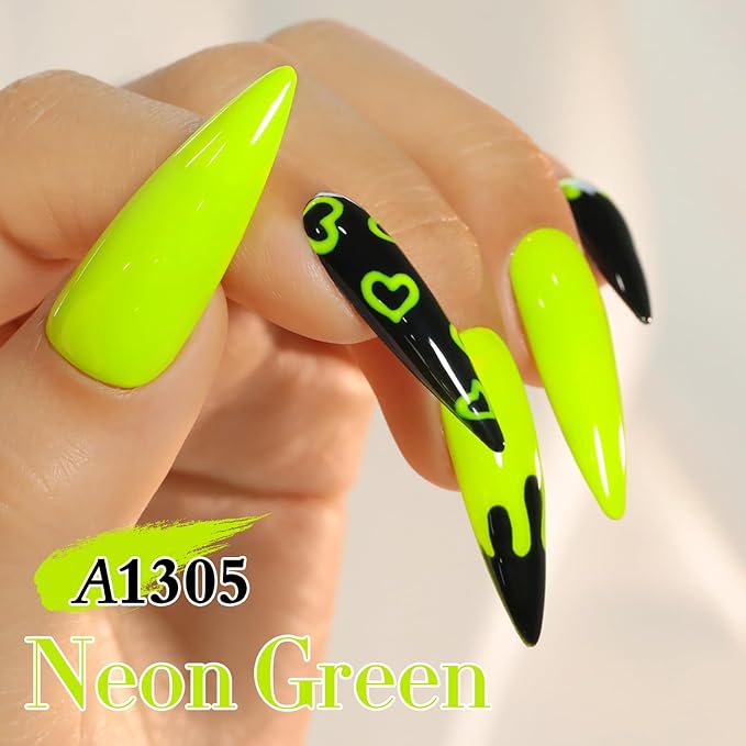 Double Rhythm 0.50 OZ Gel Polish Same Color Same Bottle Golden Round Hema Free Neutral Natural Milky 15 ML Jelly UV Polish Art DIY at Home (Neon Green-C1305)