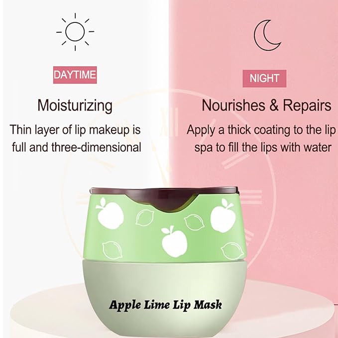Apple Lime Sleeping Lip Mask, Bee Lip Balm Lip Mask Honey Pot, Lip Mask Overnight Propolis Moisturizing Lip Balm with Stick, Hydrating Repair Prevention Dry & Cracked Lip Scrubs Exfoliato-VivaGrace Women