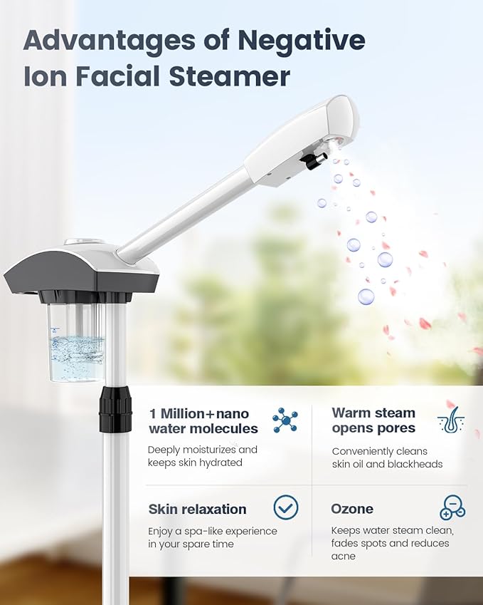 Kingsteam Professional Ozone Nano-Ionic Facial Steamer | Deep Cleansing Hydrating | Salon Home Spa Face Steamer | Pore Cleanser | 60-Min Timer | 360° Swivel | Esthetician Favorite Tool,White-VivaGrace Women