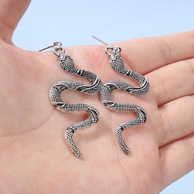 Punk Snake Earrings Silver Snake Dangle Earrings Serpent Drop Earrings Gothic Earrings Jewelry for Women and Girls-VivaGrace Women