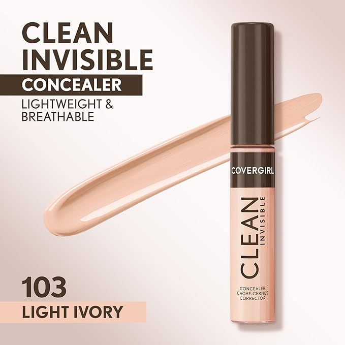 Covergirl Clean Invisible Concealer, Lightweight, Hydrating, Vegan Formula, Light Ivory 103, 0.23oz-VivaGrace Women