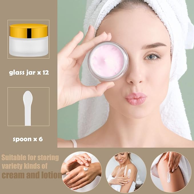 Lil Ray 1 oz Round Transparent Glass Jar with Inner Liners and Gold Lid (12pcs)-VivaGrace Women