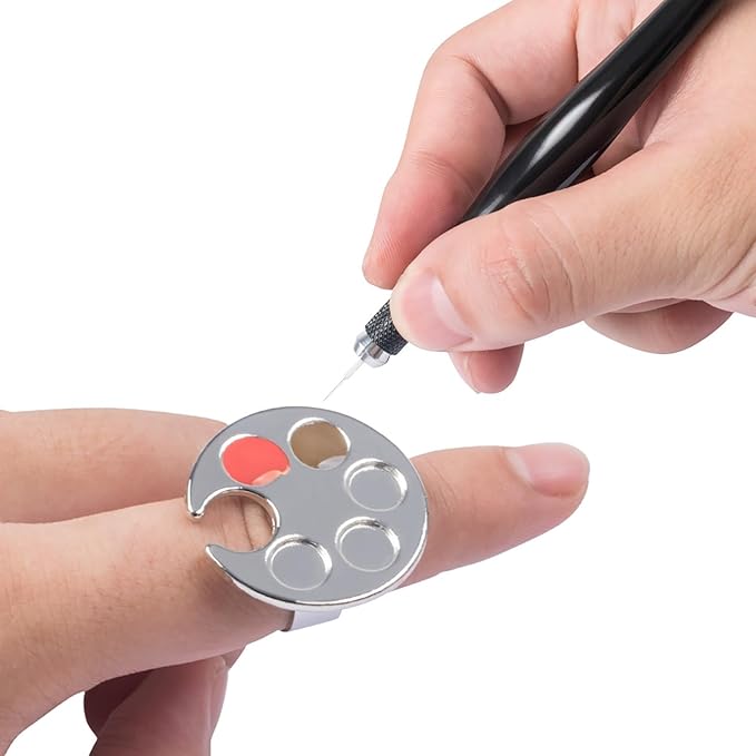 Makeup Spatula Set Stainless Steel, Make Up Tools Mini Mixing Tray with Finger Ring, Round Makeup Paint Palette-VivaGrace Women