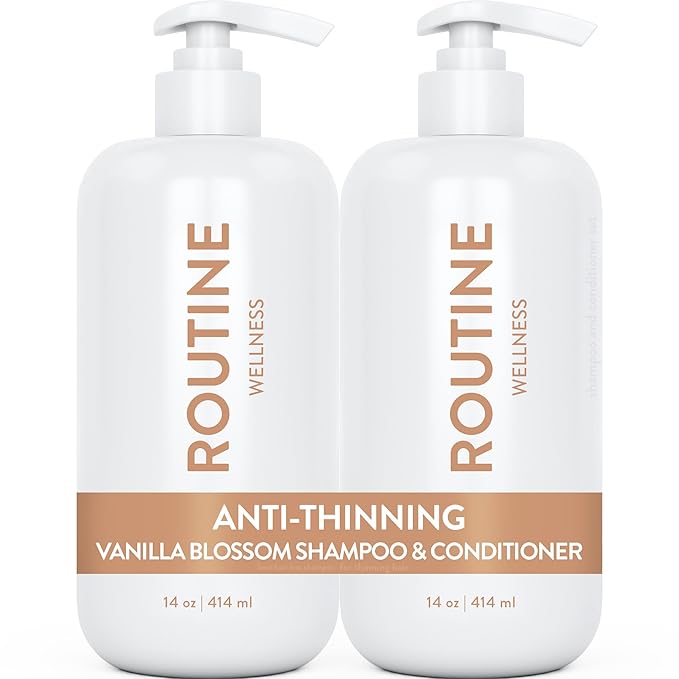 Routine Wellness Anti-Thinning Shampoo and Conditioner Set for Thinning Hair - Biotin DHT Blocker Women & Men - Color Safe Shampoo for Hair Loss & Healthier Hair - Vanilla Blossom (Pack of 2)-VivaGrace Women